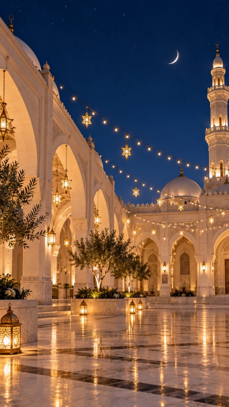 Eid lights over a courtyard, Islamic phone wallpaper