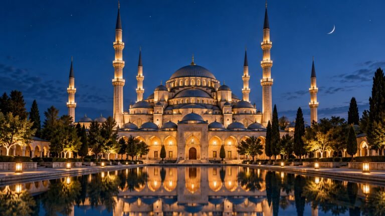 Ottoman mosque at night, Islamic desktop wallpaper