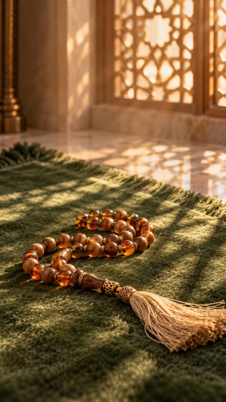Tasbih on a prayer mat, Islamic phone wallpaper