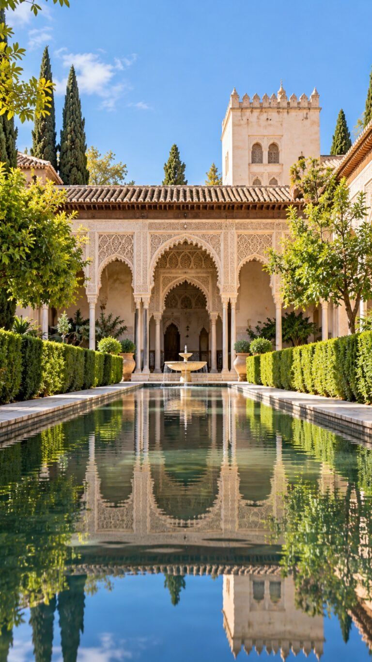 Andalusian courtyard garden, Islamic phone wallpaper