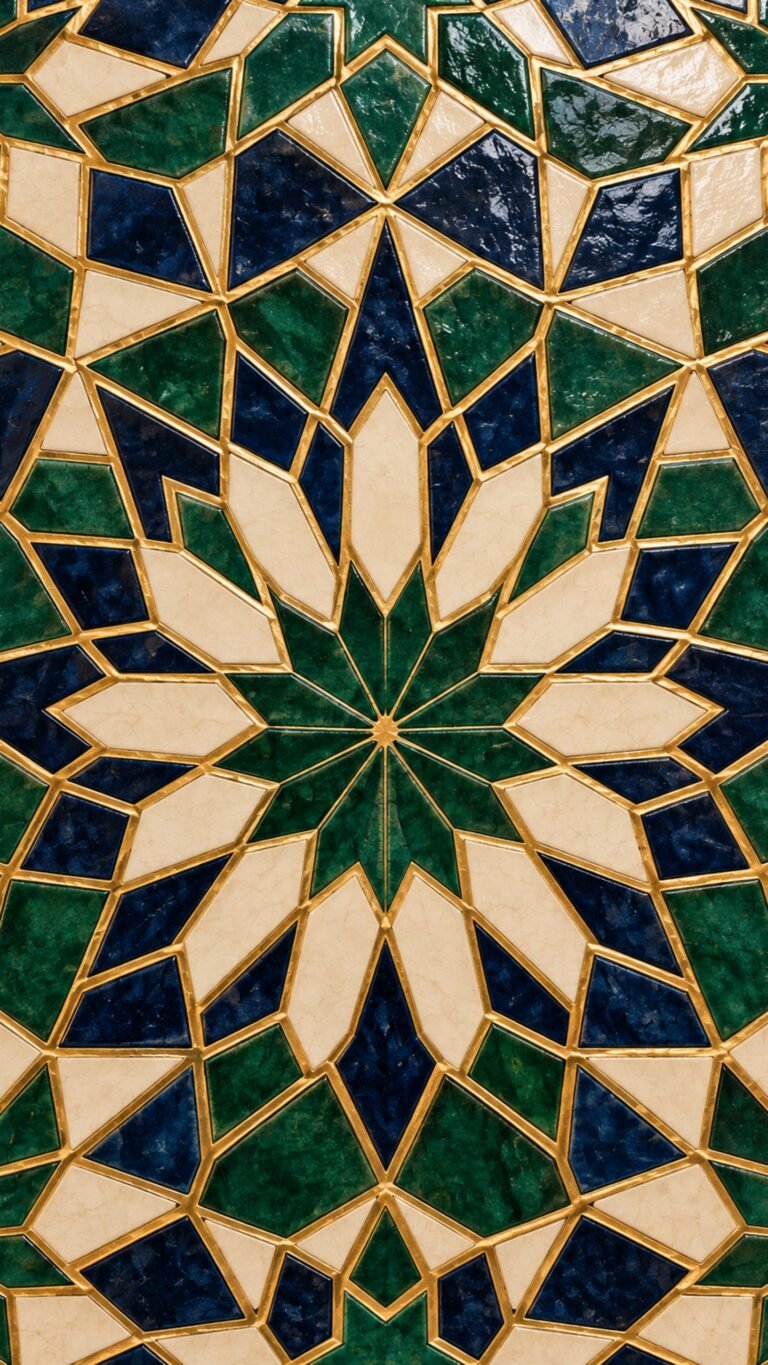 Emerald zellige tilework, Islamic phone wallpaper