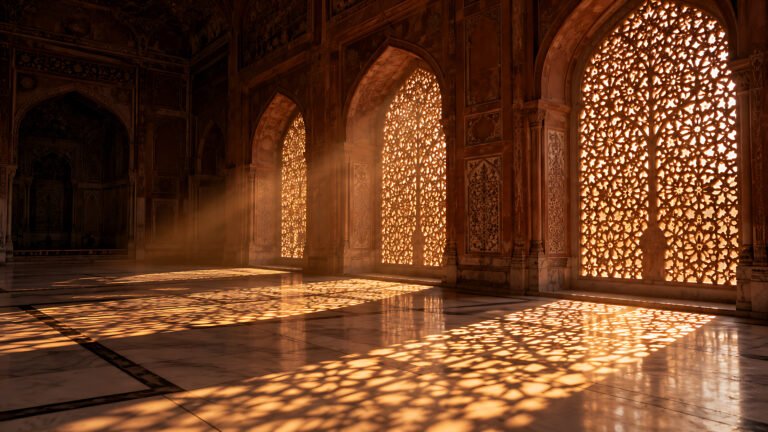 Light through a sandstone jali, Islamic desktop wallpaper