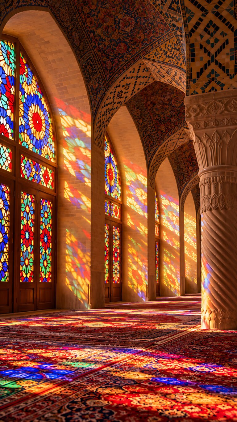 Coloured light in a Persian masjid, Islamic phone wallpaper