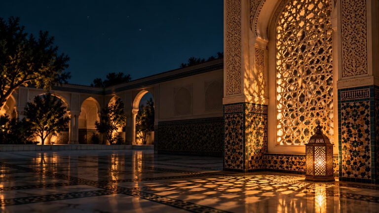 Moroccan screen by lantern light, Islamic desktop wallpaper