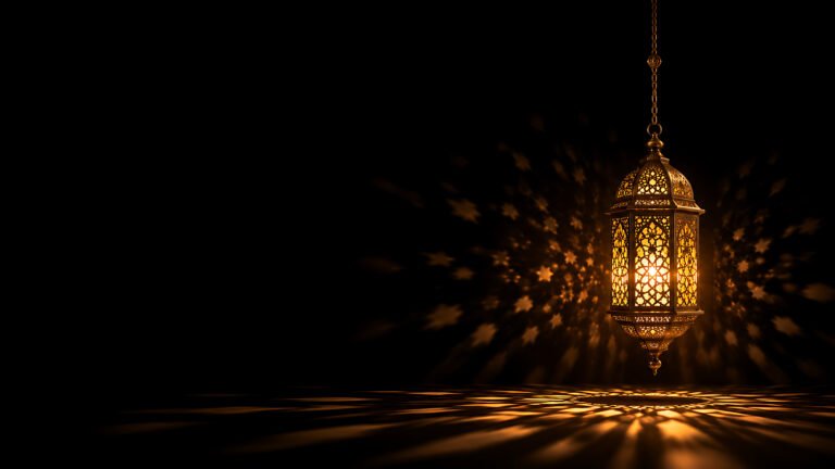 Brass lantern on black, Islamic desktop wallpaper