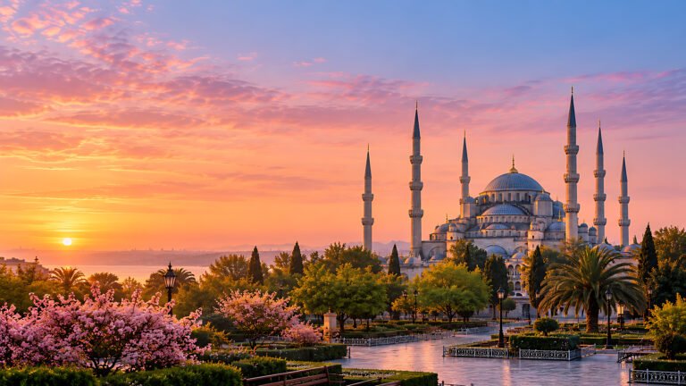 The Blue Mosque at dawn, Islamic desktop wallpaper