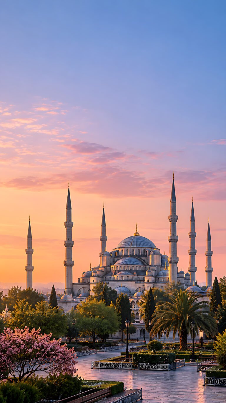 The Blue Mosque at dawn, Islamic phone wallpaper