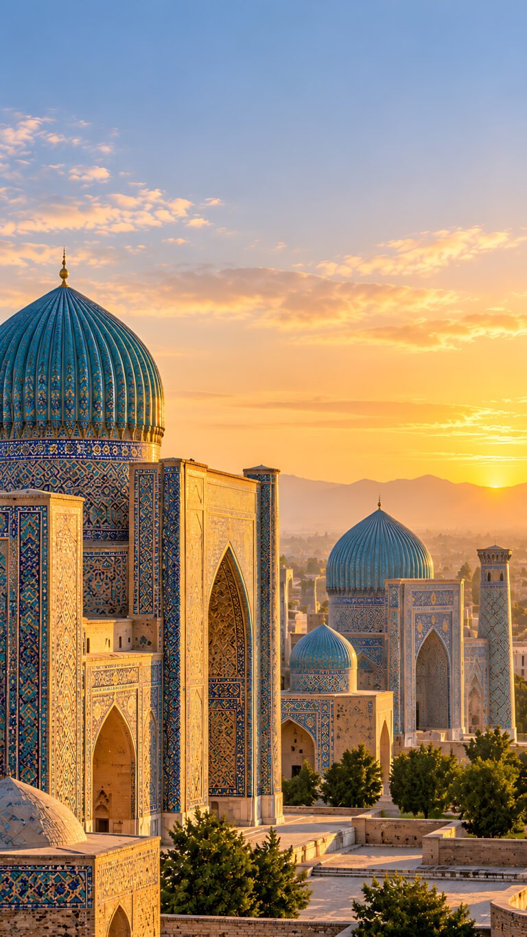 The blue domes of Samarkand, Islamic phone wallpaper