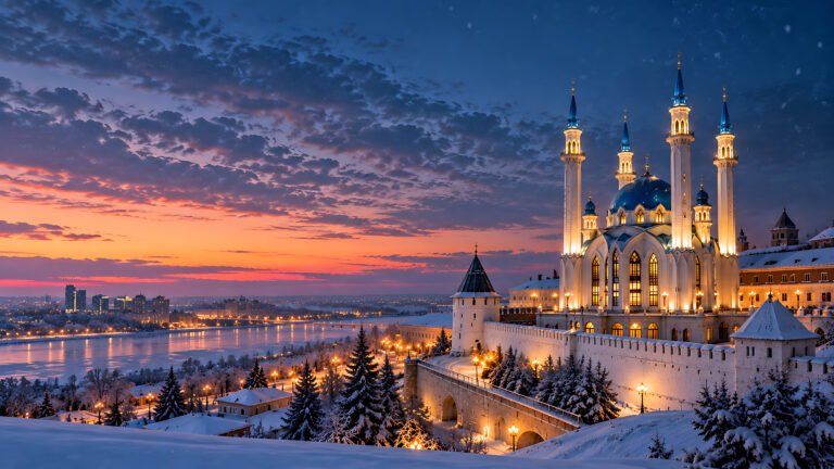 Kul Sharif Mosque in the snow, Islamic desktop wallpaper
