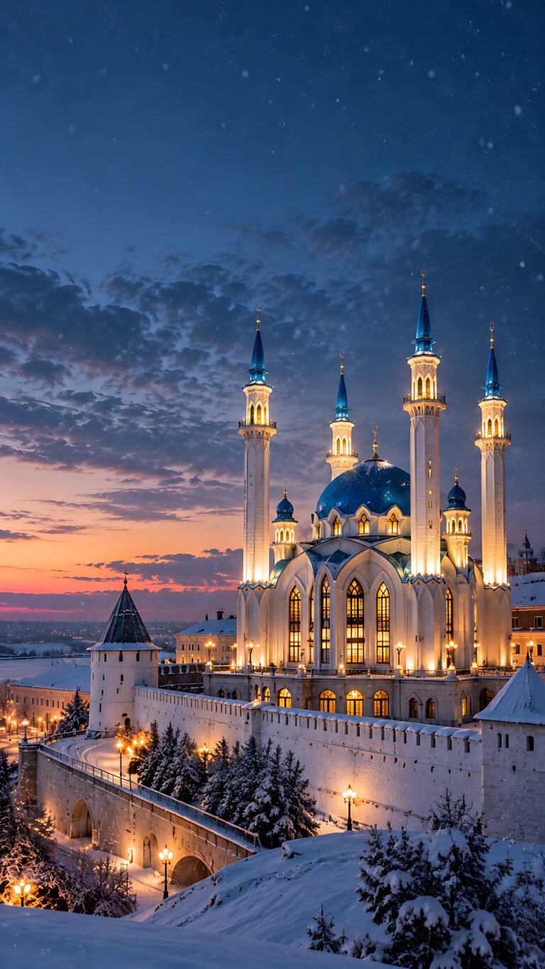 Kul Sharif Mosque in the snow, Islamic phone wallpaper