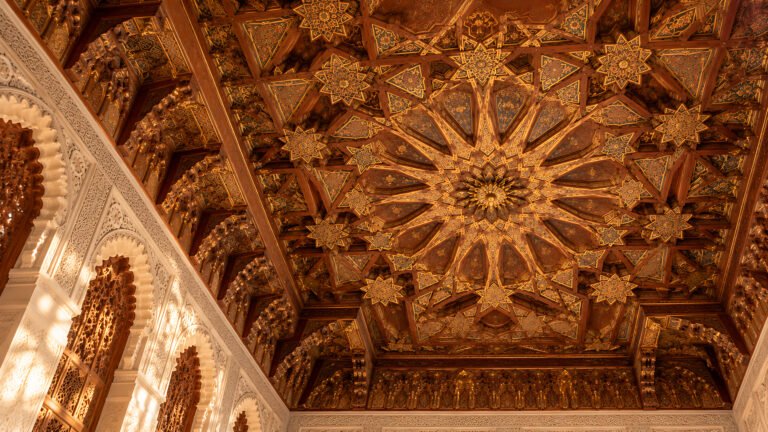 Carved cedar ceiling of Fez, Islamic desktop wallpaper