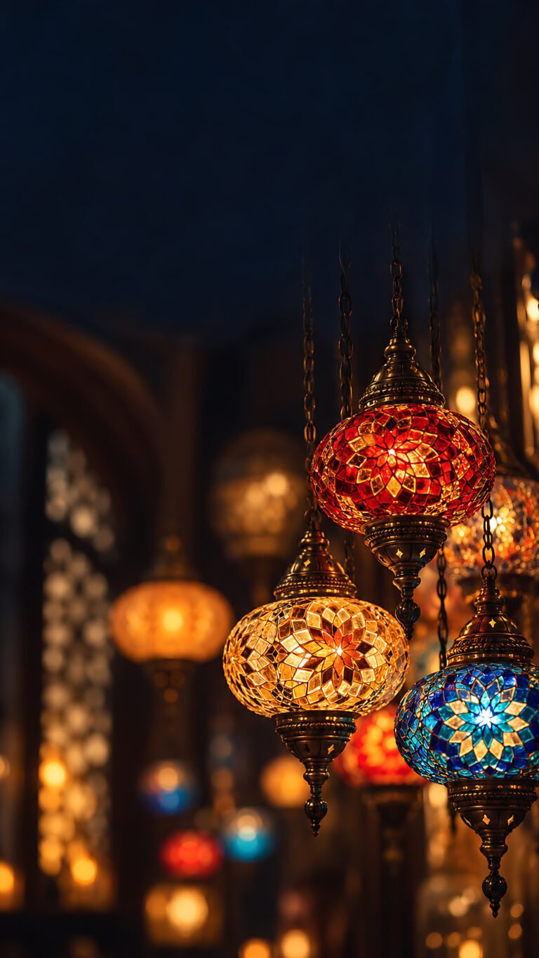 Mosaic glass lamps, Islamic phone wallpaper