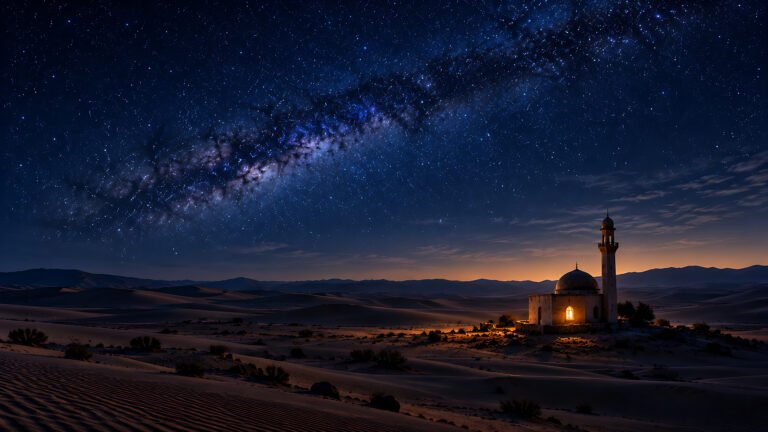 A lone masjid under the stars, Islamic desktop wallpaper
