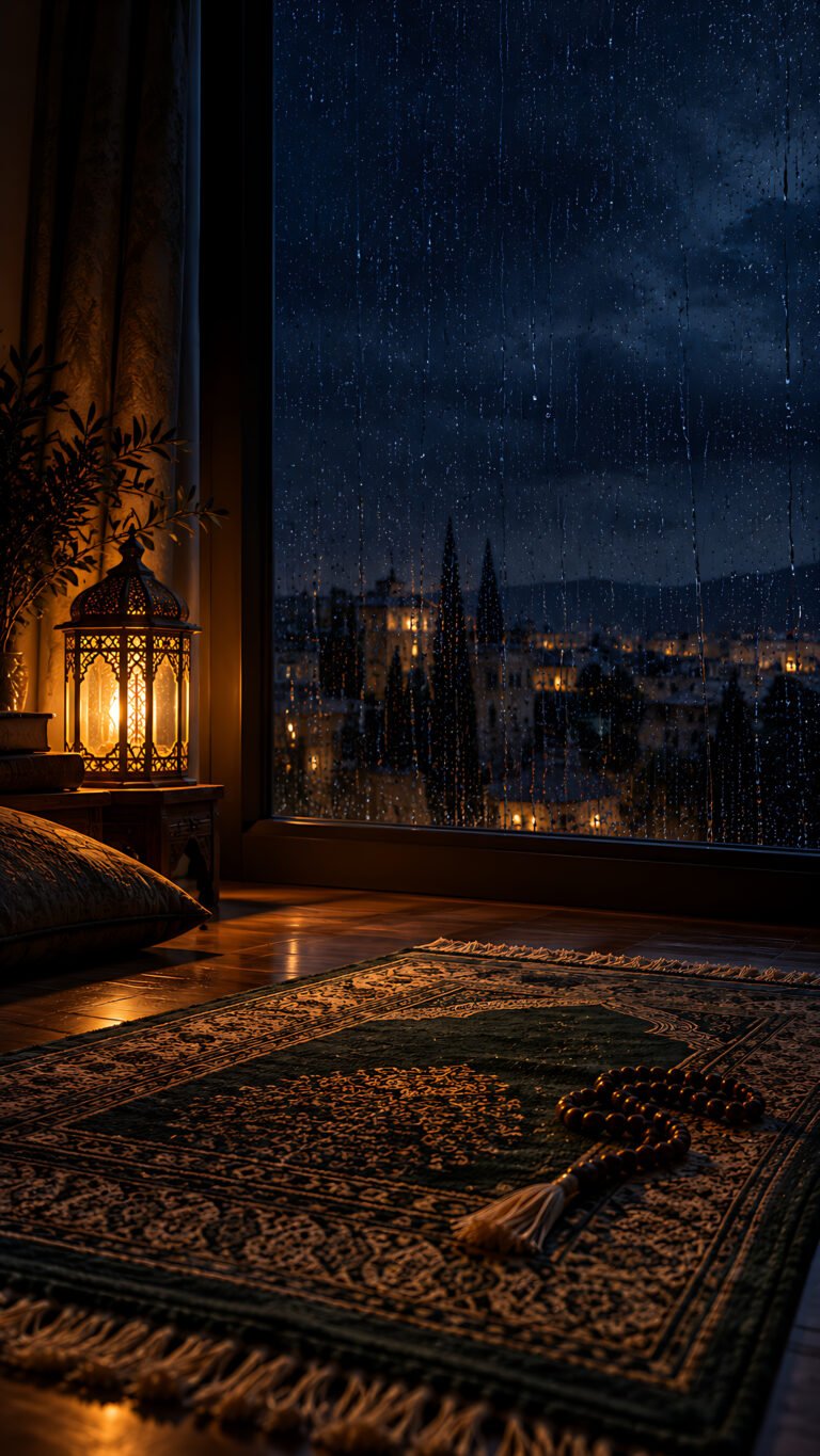 Tahajjud in the rain, Islamic phone wallpaper