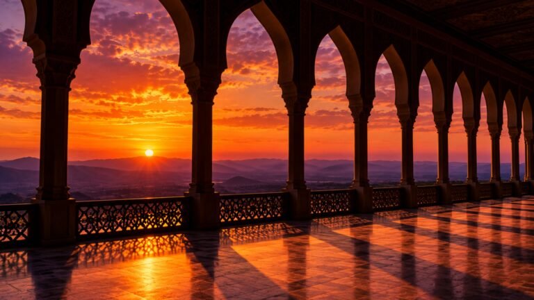Arches silhouetted at sunset, Islamic desktop wallpaper
