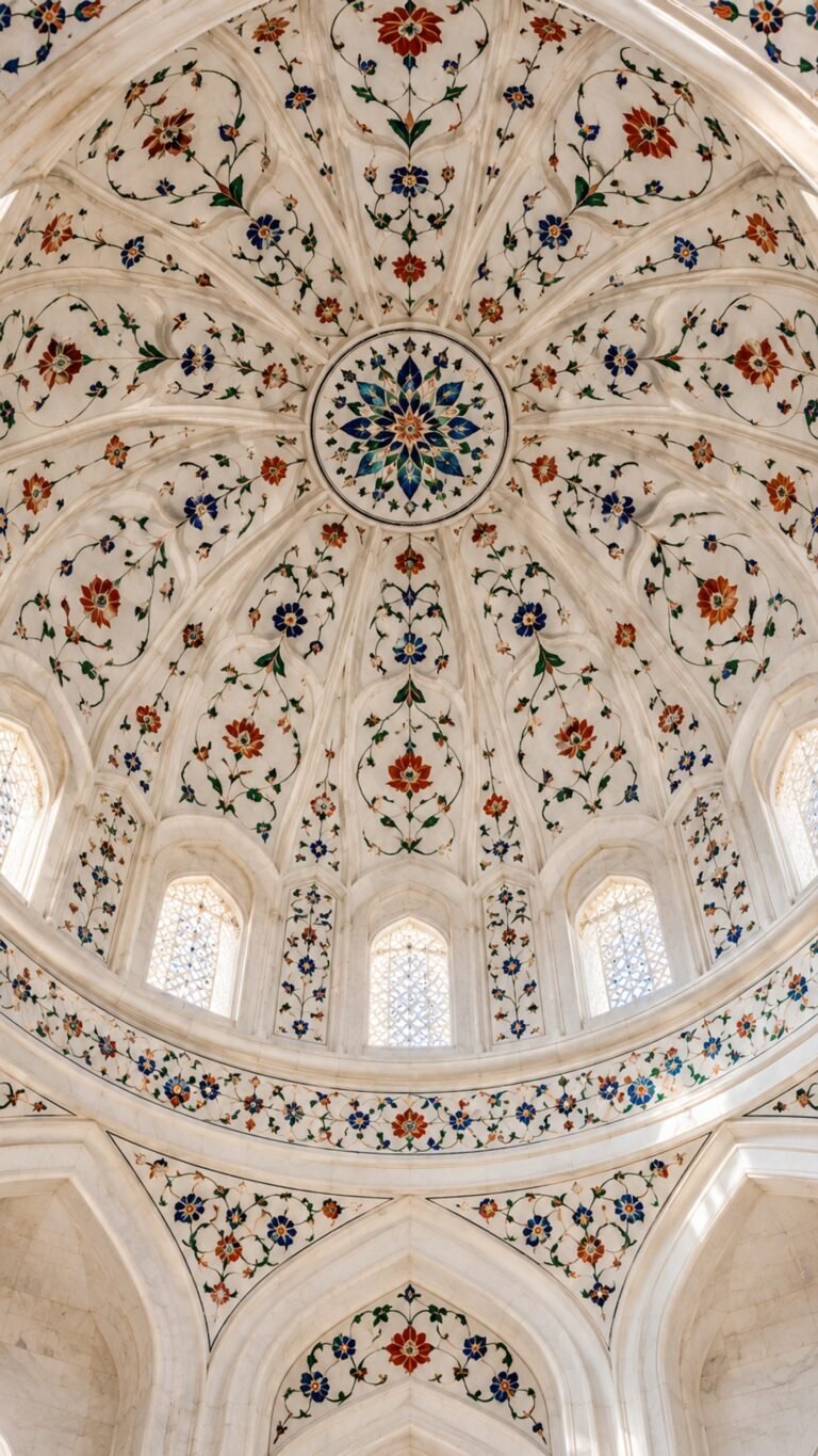Marble dome with inlaid flowers, Islamic phone wallpaper