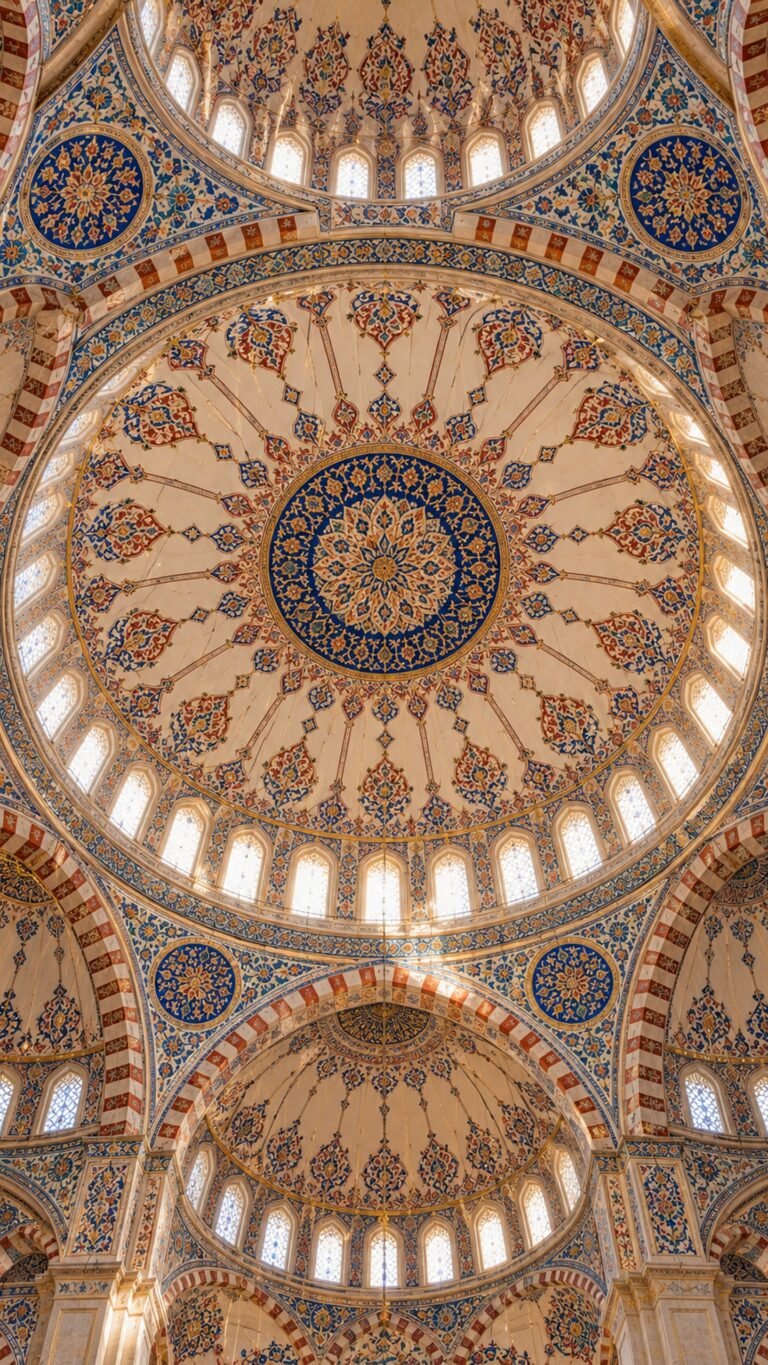 Ottoman dome seen from below, Islamic phone wallpaper