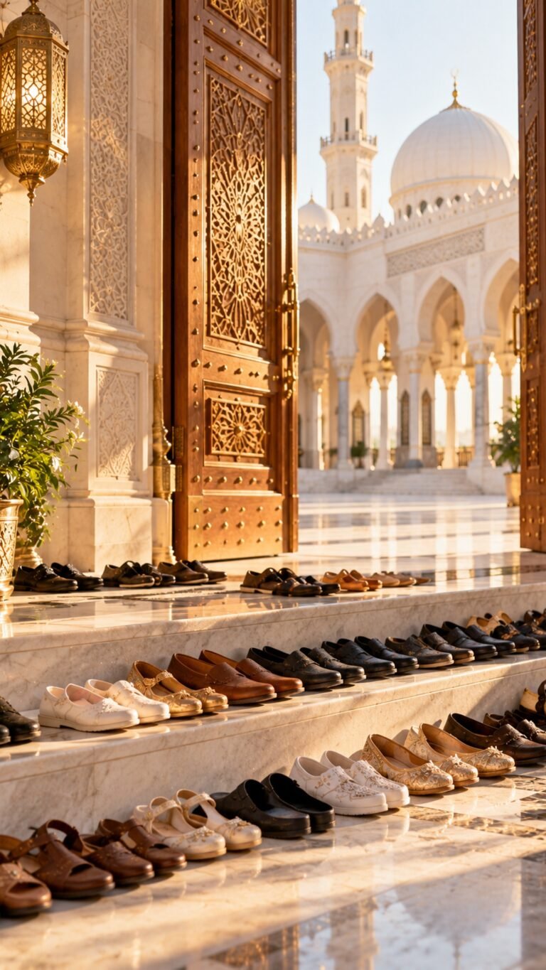 Shoes at the mosque door on Eid morning, Islamic phone wallpaper