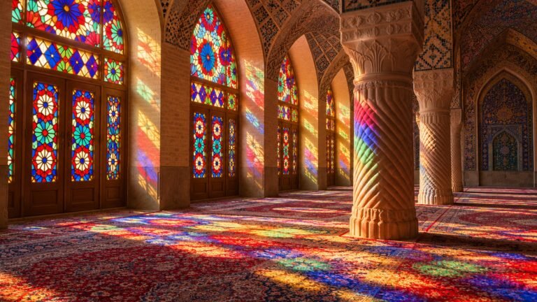 Coloured light through stained-glass windows, Islamic desktop wallpaper